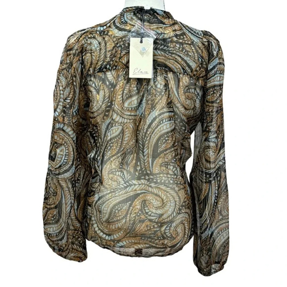 Elan Sheer Paisley Blouse with Metallic Gold NWT - Picture 2 of 5